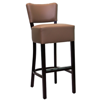 Tabouret LUIGI Ht 80 cm assise épaisse dossier garnis struct. hêtre teinté Taupe