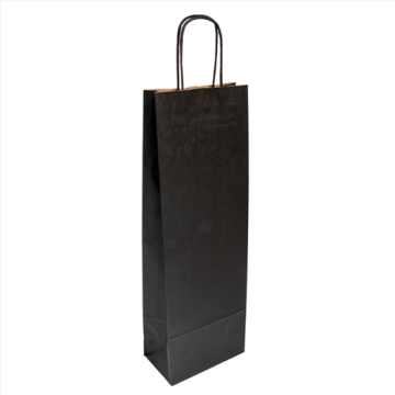 250 Sacs SOS Kraft Noir poignées ficelle Format Bouteille 14+8x40 cm 100g/m²