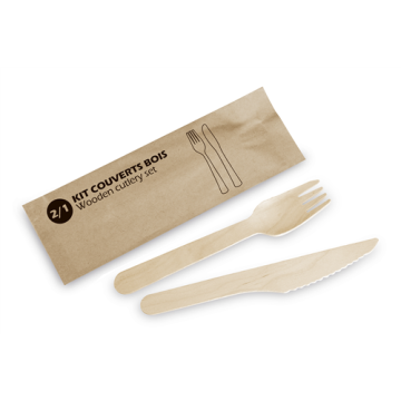 100 Kits Couverts Bois 2 éléments (cout+four)