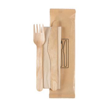 100 kits couverts Bois Wax 3/1 (fourchette-couteau-serviette)