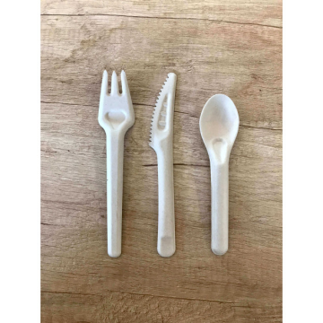 300 Kits couverts Bagasse 4/1 (Fourchette, couteau, cuillère, serviette papier)