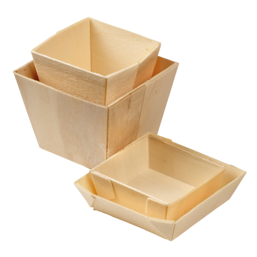 25 Barquettes Bois Carré avec papier cuisson 5.5 x 5.5 x 5.5 cm