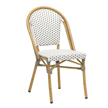 Chaise RIVOLI, structure Aluminium, Finition rotin Bambou Look Gris Blanc