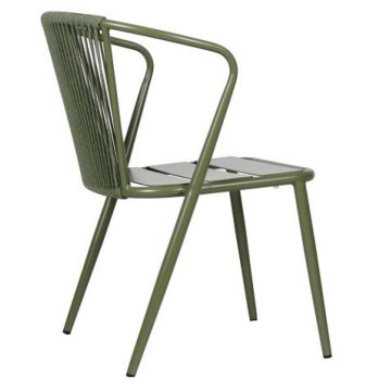 Fauteuil extérieur DAISY Amande, structure aluminium, dossier corde