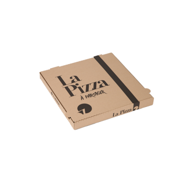 100 Boites à pizza kraft brun 1 coul Noir "La pizza à partager" 330x330x35 mm