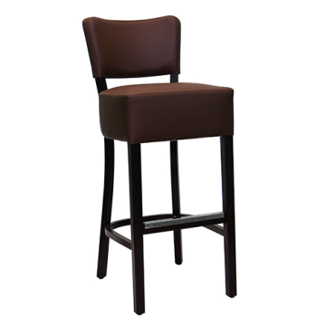 Tabouret LUIGI Ht 80 cm. assise épaisse dossier garnis struct. hêtre teinté Choc