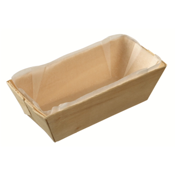 25 Barquettes rectangulaires avec papier cuisson 10x4.5cm Ht 3cm  bois
