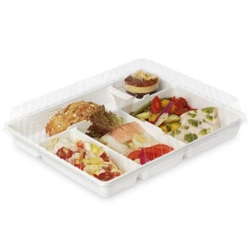 50 Plateaux repas 5 comp. Blanc 32 x 26 cm Ht 35 mm