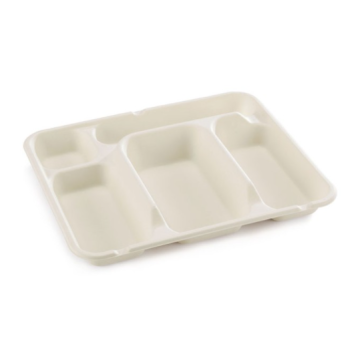 50 Plateaux repas 5 compartiments fibre végétale 29.5 x 24 cm Ht 4cm