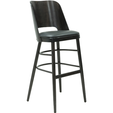 Tabouret AMANDINE Ht 75 cm assise garnie ébène struct dossier hêtre teinté wengé
