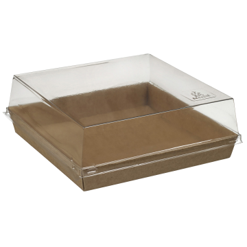 100 couvercles transparent rPET pour assiette Quartz pulpe de canne 160x160 mm