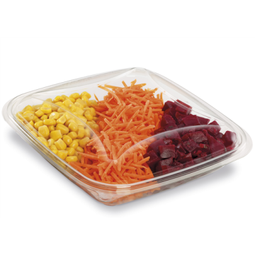 80 boîtes fond christal rPET CRUDIPACK 370 ml 160x160 cm Ht 30 mm +  couv séparé