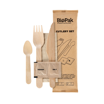 100 kits couverts Bois Wax 6/1(fourchette-couteau-cuill dessert-serv-sel-poivre)