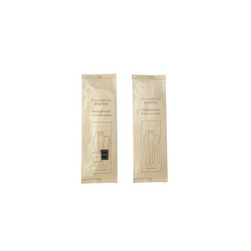 300 Kits couverts Bagasse 4/1 (Fourchette, couteau, cuillère, serviette papier)