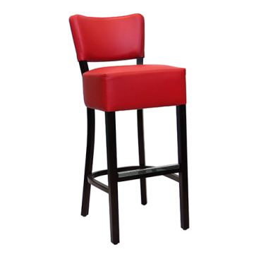 Tabouret LUIGI Ht 80cm assise épaisse dossier garnis struct hêtre teinté Groseil