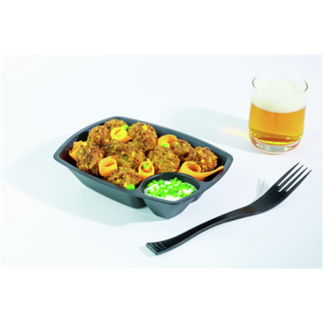 20 Barquettes réutilisable 2 compartiments 500 ml PP Noir 180x 135 x 40 mm