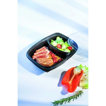 40 Boîtes 2 Compartiments Fond noir 25.5 x 19 cm Ht 4.5cm 675/415 ml SNC