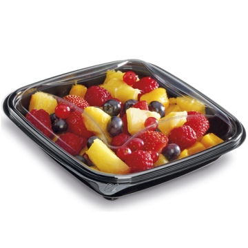 70 boîtes fond Noir rPET CRUDIPACK 750 ml 190x190 Ht 55 mm +  couvercle séparé