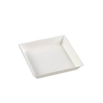 50 assiettes Quartz pulpe de canne blanche lamination PLA 90x90 mm