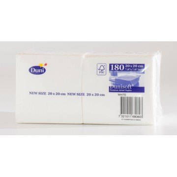180 Serviettes Bio DUNISOFT Blanc 20 x 20 cm