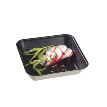 50 Assiettes Kanopée 100x100x20 mm pulpe de canne lamination Noire PLA