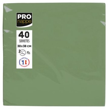 40 Serviettes Double Point, 2 plis Vert Olive 38 x 38 cm